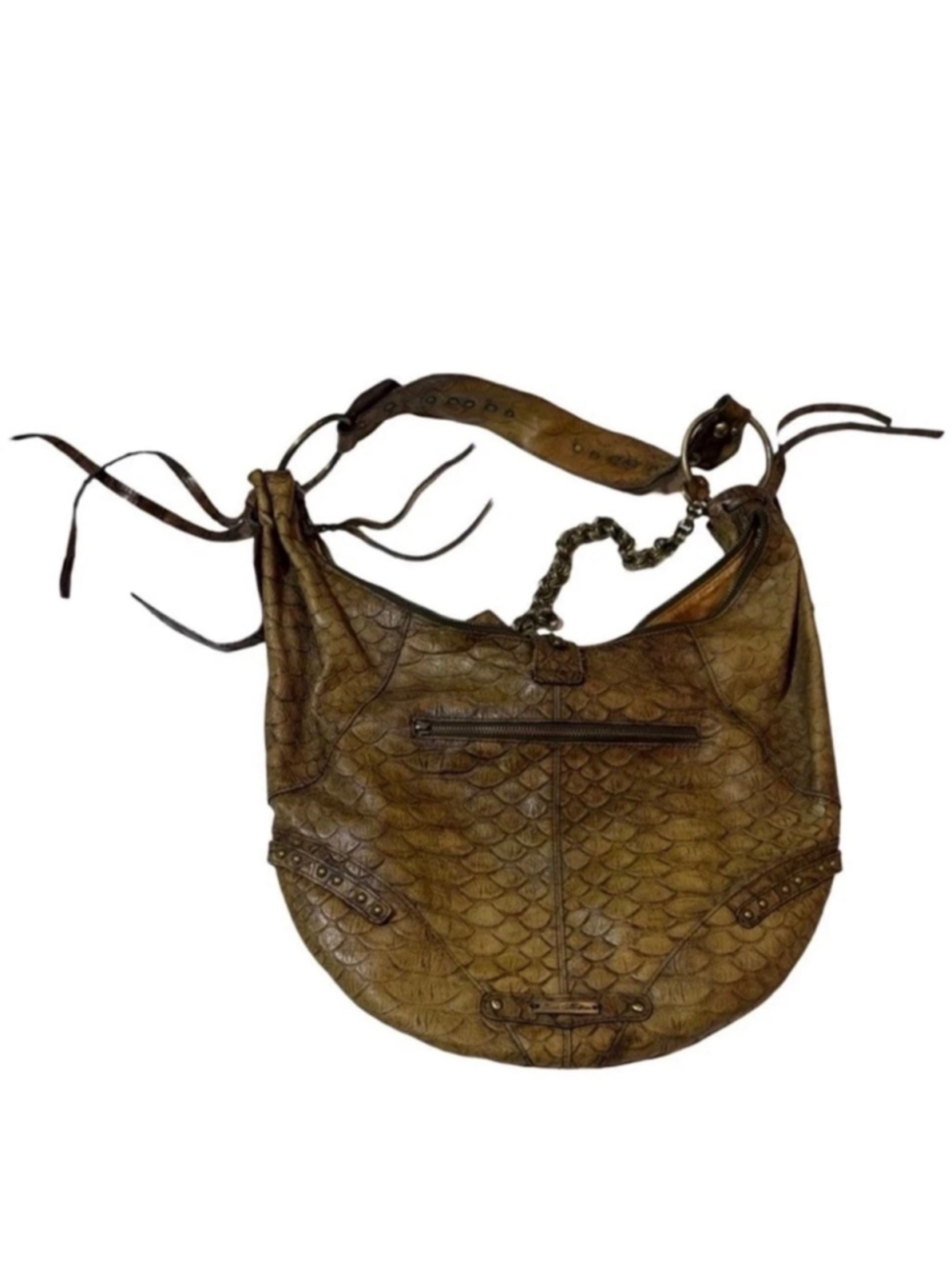 Vintage Guess Collection Brown Faux Snakeskin Hobo Shoulder Bag Y2K Boho flaw